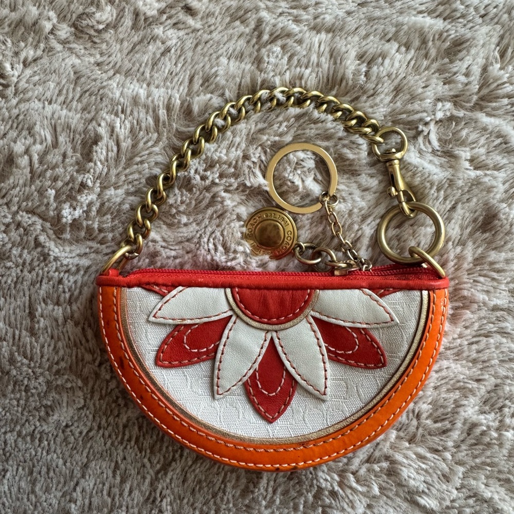 RARE COACH Orange and White / Fruit Coin Purse Slice Signature "C"